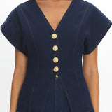 Over It Short Sleeve Button Top Denim