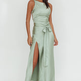 Standing By Backless Waist Tie Maxi Dress Sage