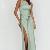 Standing By Backless Waist Tie Maxi Dress Sage