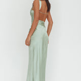Standing By Backless Waist Tie Maxi Dress Sage