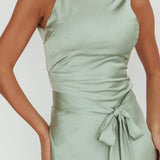 Standing By Backless Waist Tie Maxi Dress Sage