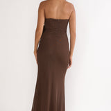 Halo Moon Wrap Front Halter Maxi Dress Chocolate