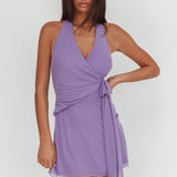 Halo Moon Wrap Front Halter Mini Dress Purple