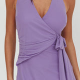 Halo Moon Wrap Front Halter Mini Dress Purple