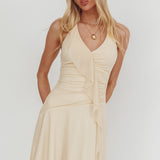 Belize Nights Ruffle Trim Halter Neckline Mini Dress Butter