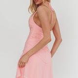 Belize Nights Ruffle Trim Halter Neckline Mini Dress Pink