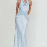 Zynthia Cowl Neck Ruched Waist Maxi Dress Ice Blue