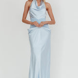 Zynthia Cowl Neck Ruched Waist Maxi Dress Ice Blue