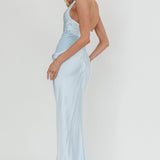 Zynthia Cowl Neck Ruched Waist Maxi Dress Ice Blue
