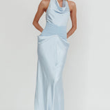Zynthia Cowl Neck Ruched Waist Maxi Dress Ice Blue