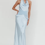 Zynthia Cowl Neck Ruched Waist Maxi Dress Ice Blue