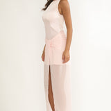 Amelisse Sheer Waist Wrap Maxi Dress Pink