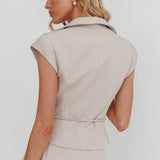 Galisse Cap Sleeve Lapel Top Cream