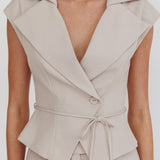 Galisse Cap Sleeve Lapel Top Cream
