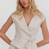 Galisse Cap Sleeve Lapel Top Cream