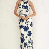 Elowis Cowl Halterneck Maxi Dress Floral Beige