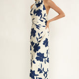 Elowis Cowl Halterneck Maxi Dress Floral Beige
