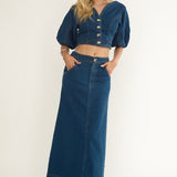 Kaelis Pocket Maxi Skirt Denim