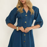 Rivette Bubble Sleeve Mini Dress Denim