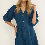 Rivette Bubble Sleeve Mini Dress Denim
