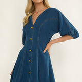 Rivette Bubble Sleeve Mini Dress Denim