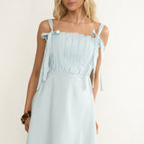 Dylana Pintuck Pleat Bodice Mini Dress Blue