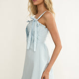 Dylana Pintuck Pleat Bodice Mini Dress Blue