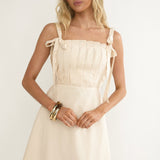 Dylana Pintuck Pleat Bodice Mini Dress Cream