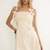 Dylana Pintuck Pleat Bodice Mini Dress Cream