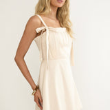 Dylana Pintuck Pleat Bodice Mini Dress Cream