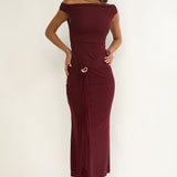 Lyssia Off-Shoulder Waist Sash Maxi Dress Cherry