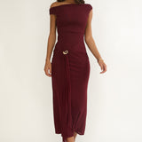 Lyssia Off-Shoulder Waist Sash Maxi Dress Cherry
