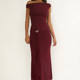 Lyssia Off-Shoulder Waist Sash Maxi Dress Cherry