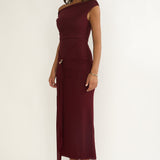 Lyssia Off-Shoulder Waist Sash Maxi Dress Cherry