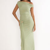 Lyssia Off-Shoulder Waist Sash Maxi Dress Sage