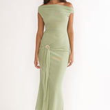 Lyssia Off-Shoulder Waist Sash Maxi Dress Sage