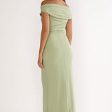 Lyssia Off-Shoulder Waist Sash Maxi Dress Sage