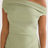 Lyssia Off-Shoulder Waist Sash Maxi Dress Sage