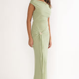 Lyssia Off-Shoulder Waist Sash Maxi Dress Sage