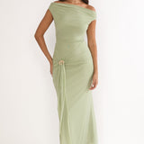 Lyssia Off-Shoulder Waist Sash Maxi Dress Sage