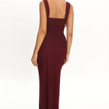 Emara Ruched Waist Sash Maxi Dress Burgundy