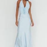 Heliora Halterneck Rosette Bust Maxi Dress Ice Blue