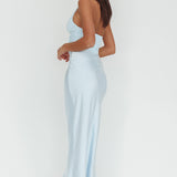 Heliora Halterneck Rosette Bust Maxi Dress Ice Blue