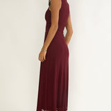 Cambrea Ruched Bodice Midi Dress Burgundy
