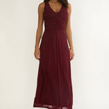 Cambrea Ruched Bodice Midi Dress Burgundy
