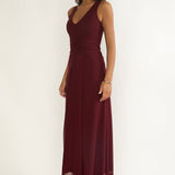 Cambrea Ruched Bodice Midi Dress Burgundy