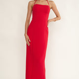 Chez Halterneck Textured Maxi Dress Red