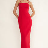 Chez Halterneck Textured Maxi Dress Red