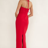 Chez Halterneck Textured Maxi Dress Red
