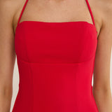 Chez Halterneck Textured Maxi Dress Red